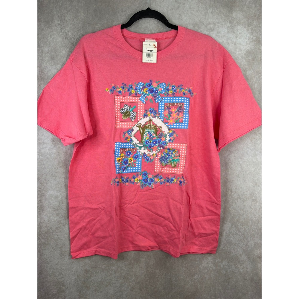 NWT‎ VTG 90s Gopher Sport Womens Large Pink Floral  Garden Graphic T Shirt